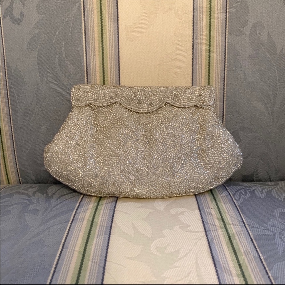 Lillie Rubin Silver Beaded Evening Clutch
